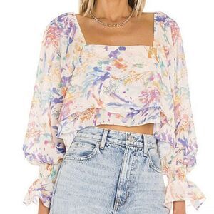 Amanda Uprichard  Kade Top in Floressence Balloon Sleeves Crop